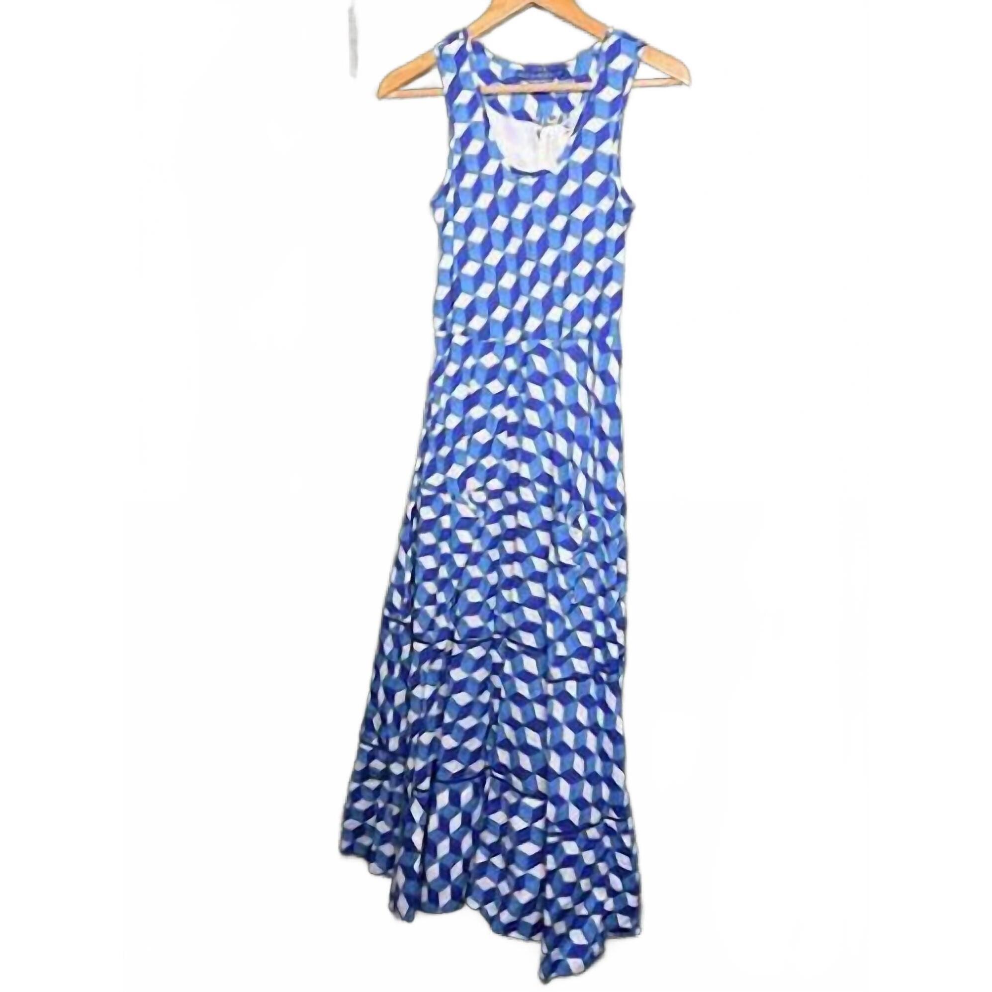 New Ro's Garden Women's Cairo Maxi Geometric Resort Summer Dress In Blue Etna Wh